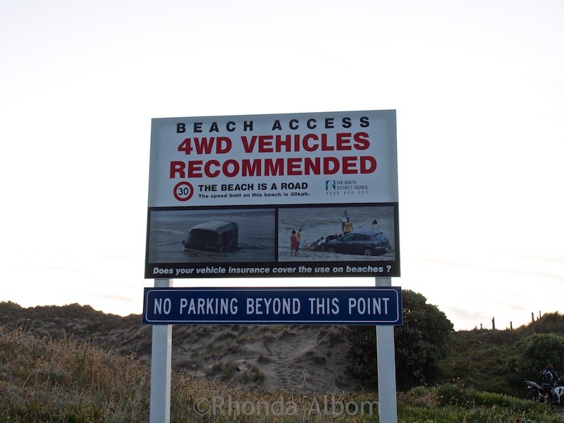 Sign at Ninety-Mile Beach on the Aupouri Peninsula in New Zealand