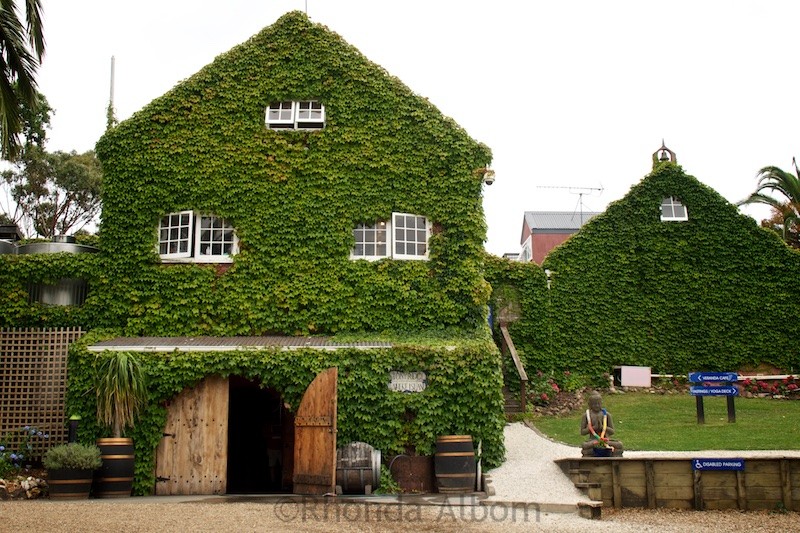 Vine covered buildings of Stonyridge Vineyard on Waiheke Island outside of Auckland New Zealand
