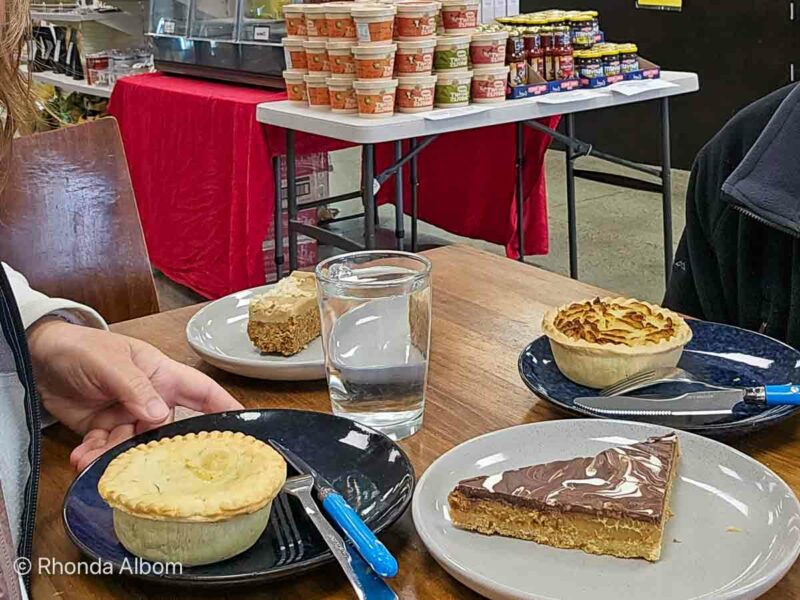 Pies and dessert that we enjoyed at Gluten Free 4 U cafe in Petone, one of the best gluten-free restaurants in Wellington region.