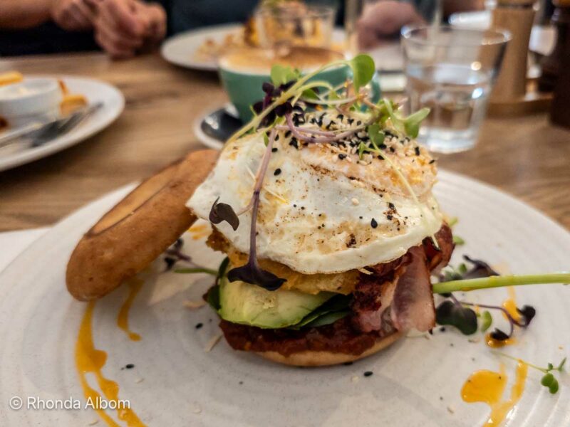 GF bagel was piled high at Neo Cafe and Eatery in Wellington.
