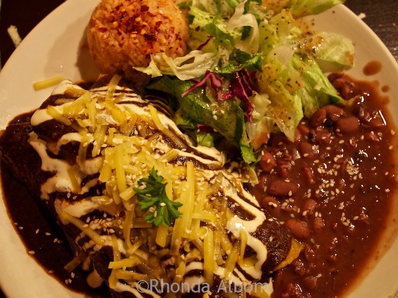 Enchiladas with mole sauce at Viva Mexico my favorite of the Wellington restaurants in New Zealand
