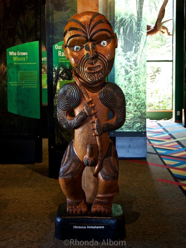 Arataki Visitor Centre: an Auckland Rainforest Exploration 7 Maori carving inside the Arataki Visitor Centre in the Waitakere Ranges, Auckland, New Zealand