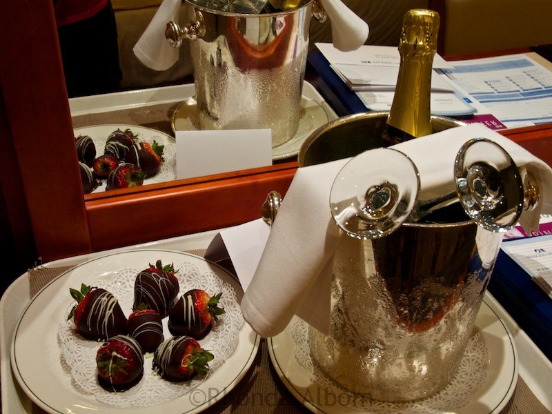 Chocolate covered strawberries, and champaign on the Island Princess