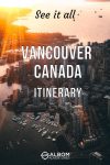Skyline of Vancouver Canada with the words Vancouver Itinerary