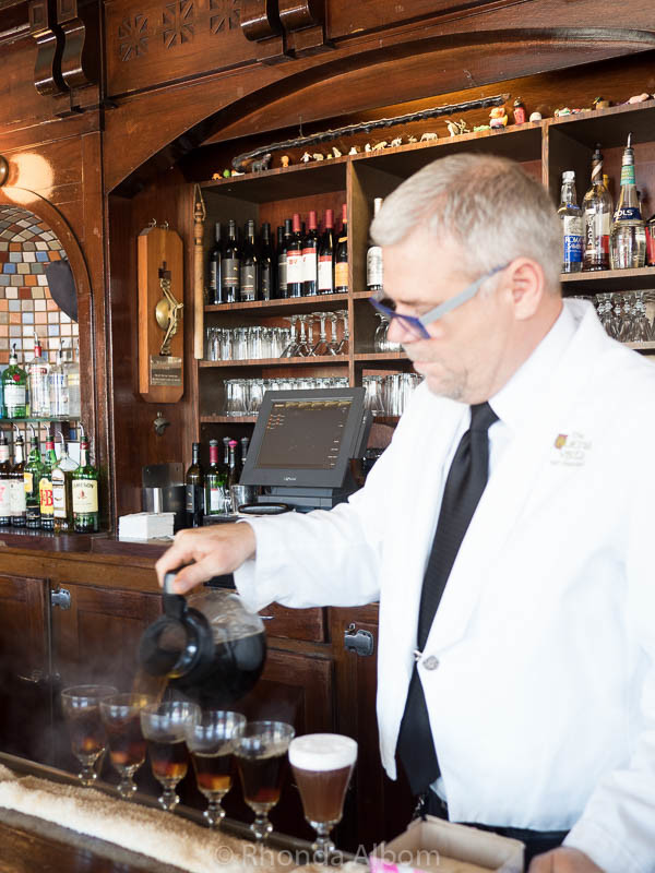 Making an Irish Coffee at Buena Vista Cafe in San Francisco - This is step 2.