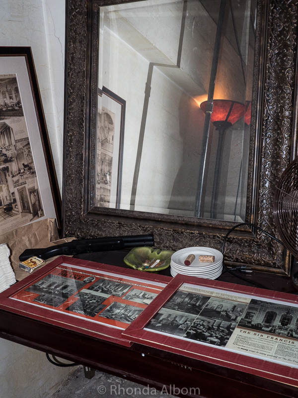 Historical information in the secret prohibition room at the Sir Francis Drake Hotel in San Francisco California