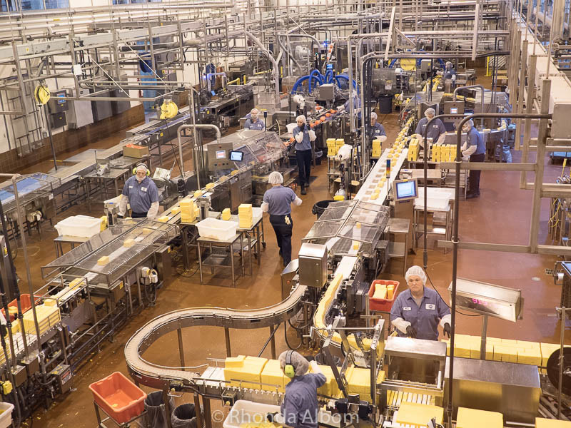 Cheese is cut at Tillamook Cheese Factory tour, Tillamook Oregon