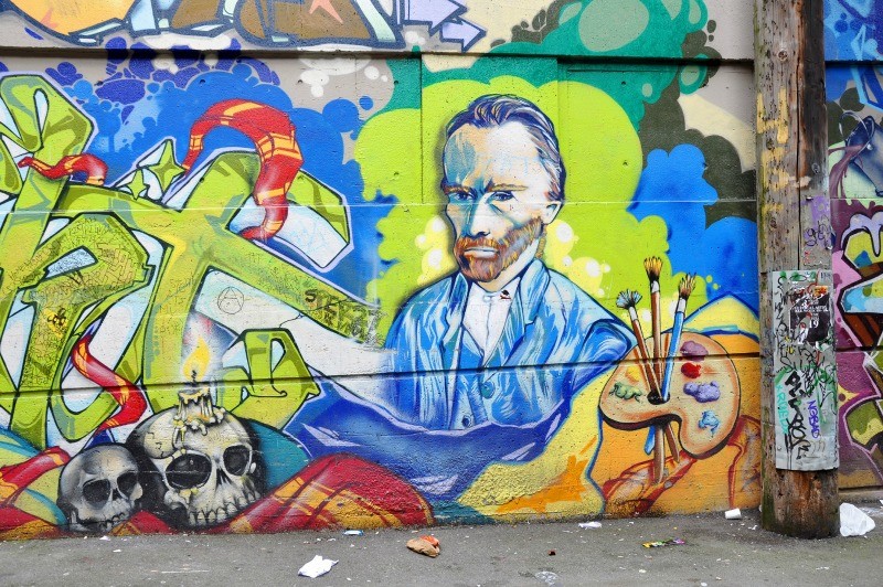 Exploring Vibrant American Street Art in Canada and the USA 1 Van Gogh and skulls street art in Vancouver Canada