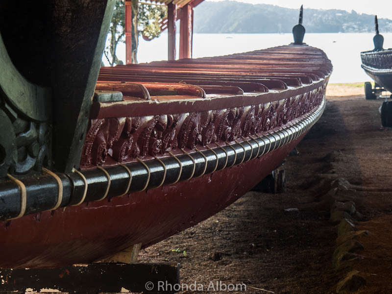 Maori waka taua at Waitangi Treaty Grounds in New Zealand