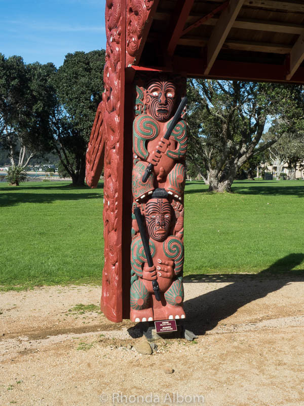 Carvings at the entrance to the Waka House on the Waitangi Treaty Grounds