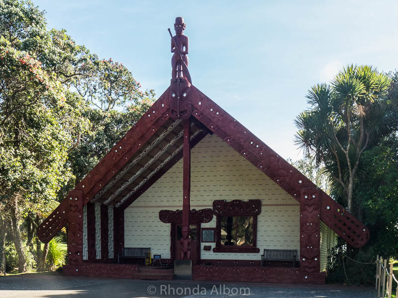 The Maori meeting house at the Waitangi Treaty Grounds in New Zealand.