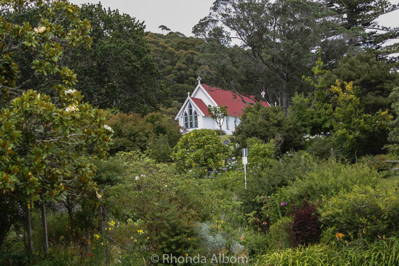 St James' Church visible up the hill from the Stone Store in Kerikeri Bay of Islands.