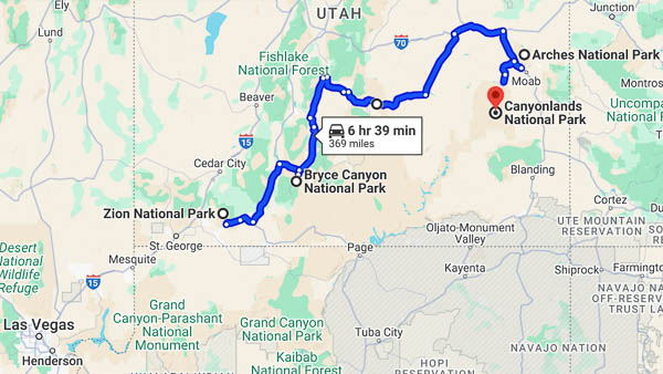 Utah Mighty 5 drive map
