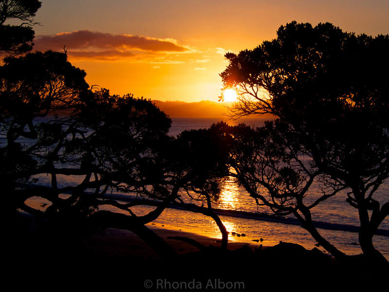 Sunset seen from Army Bay beach in Shakespear Park, New Zealand
