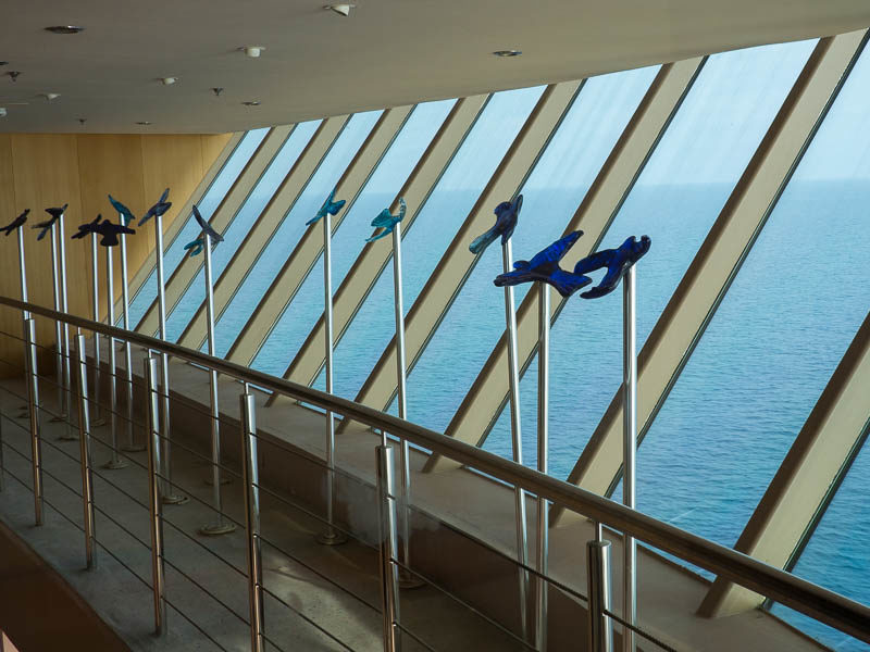Glass birds seen from the elevator on a Royal Caribbean Ship