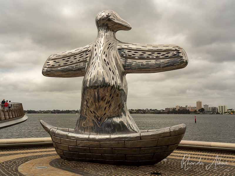 Street Art in Perth: Huge Murals and Sculptures in Australia 16 First Contact Sculpture on the otherside of the Elizabeth Quay Bridge in Perth Australia.