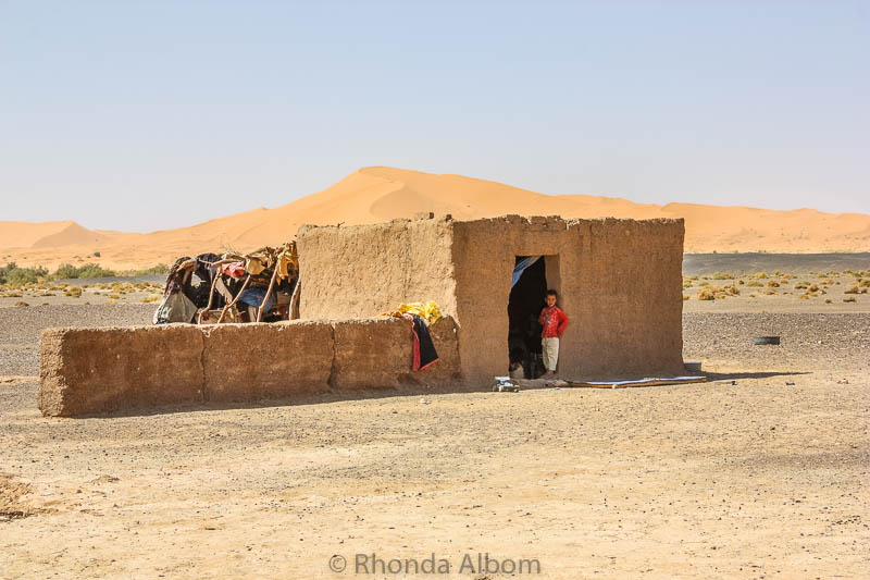 One of the more solid structures at a Bedouin camp in the Sahara desert in Morocco