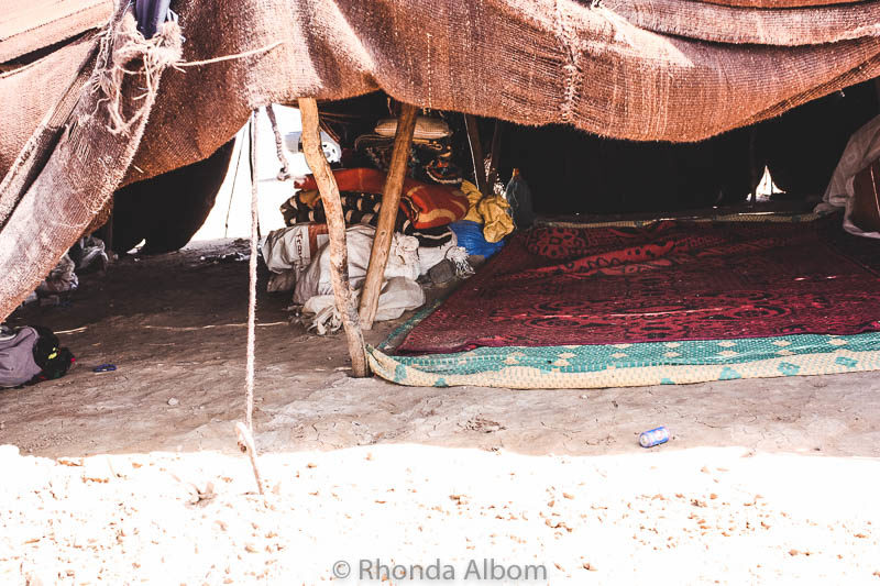 A nomadic desert tent at a Berber camp in the Moroccan Sahara