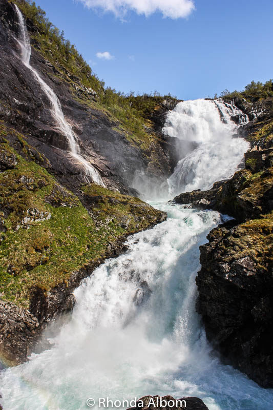 Kjosfossen Waterfall seen from a stop on the Flamsbana train from Voss back to Flaam