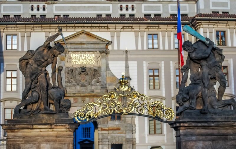 Statue at the Gate of Giants Prague Castle Czech Rep