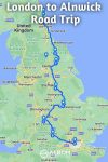 London to Alnwick UK Road Trip map