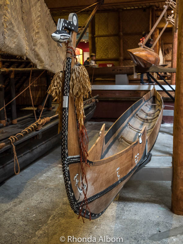 A decorative canoe at the Auckland Maritime Museum