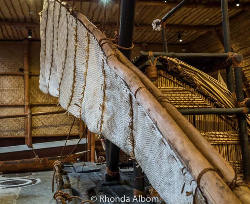 The sail of a Polynesian outrigger canoe at the Auckland Maritime Museum