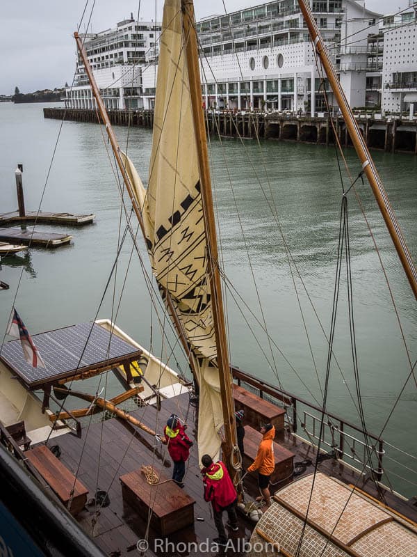 This waka belonging to the Polynesian Voyaging Society is one of many boats that visitors can sail on at the Auckland Maritime Museum