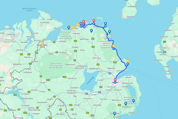 Map of Northern Ireland Causeway Coastal Route