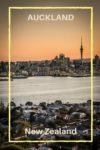 Auckland at sunset seen from Mount Victoria in Devonport New Zealand
