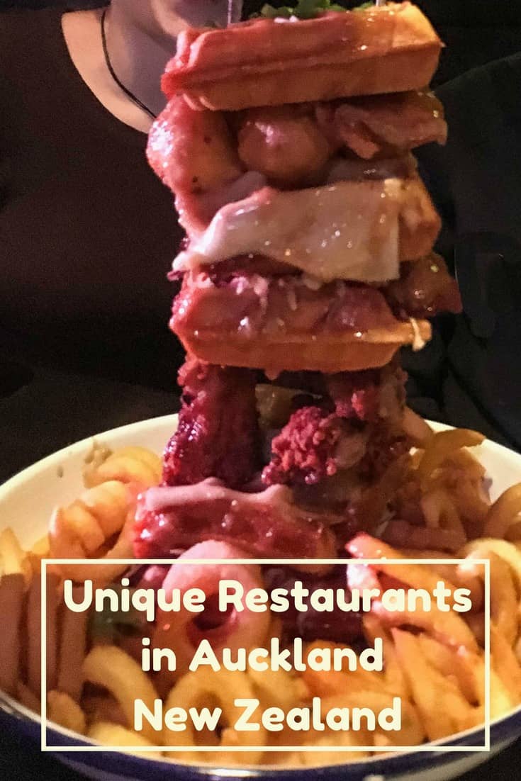 This fried chicken waffle stack is one of many unique foods available at restaurants in Auckland New Zealand. Check out the article for a list of restaurants, and some food porn to tempt your appetite.