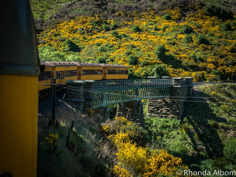 Taieri Gorge Railway passing over a bridge on the South Island of New Zealand