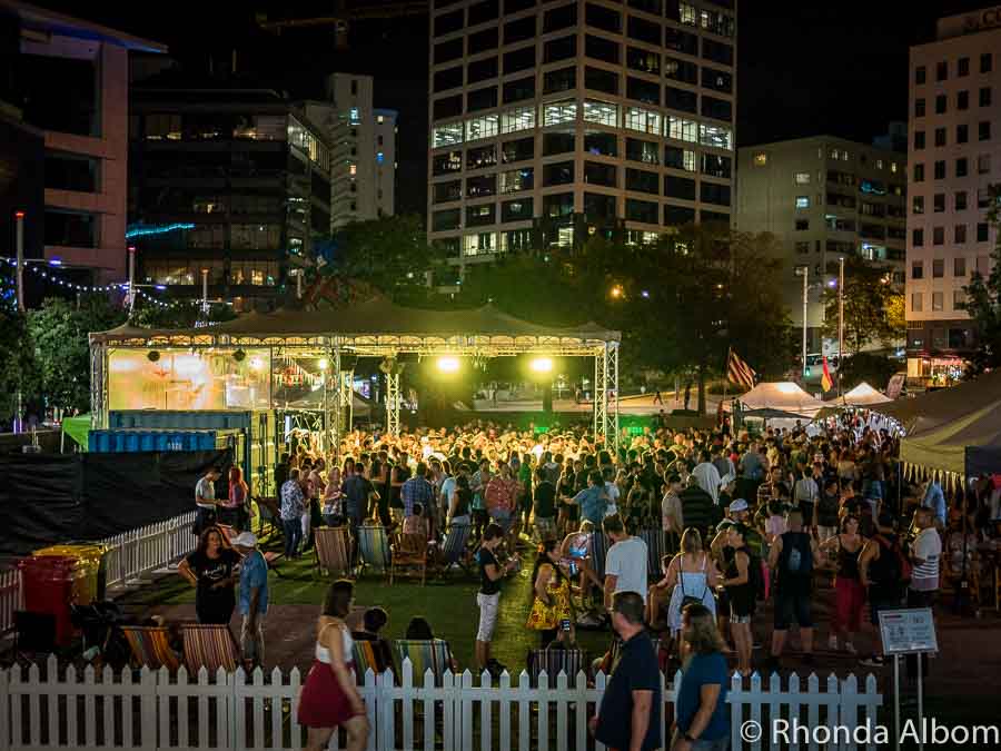 Night crowds at the Latin Fiesta - one of many fun Auckland festivals