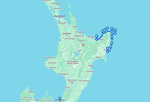 East Cape road trip map