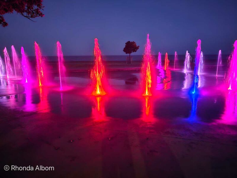 Fountain with lights at the waterfront along Marine Parade in Napier