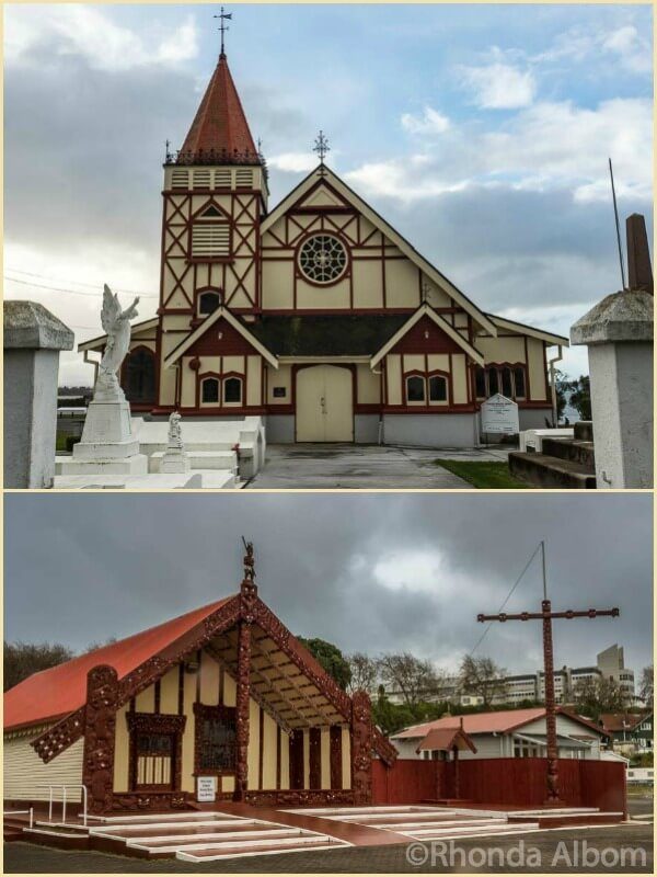 St Faiths Church and the marea at Ohinemutu Living Maori Village in New Zealand