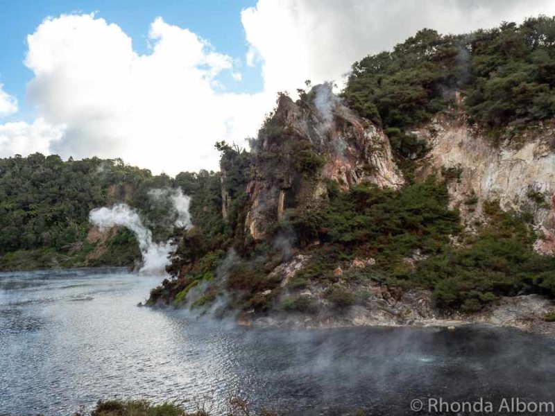 Waimangu Volcanic Valley: World's Youngest Geothermal System 7 Cathedral Rocks on Echo Crater and Frying Pan Lake at Waimangu Volcanic Valley, Rotorua New Zealand