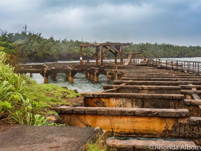 Old Ahukini harbor and fort in Kauai, Hawaii on a rainy day