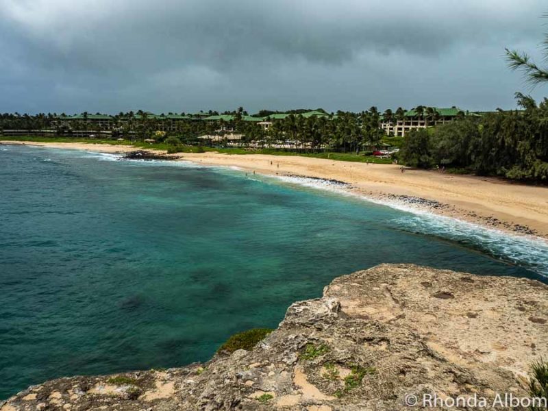 The Grand Hyatt Kauai Resort viewed from Shipwreck Point on Kauai Hawaii
