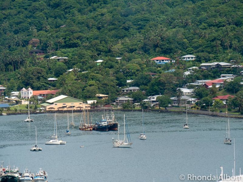 Pago Pago harbour seen from Aerial Historic Tramway in Utulei on American Samoa.