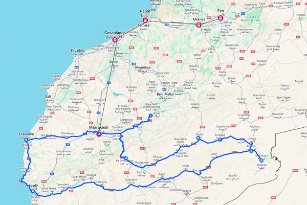 Road trip Morocco map