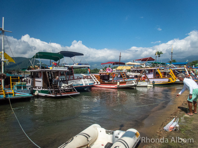 Colourful boats in the port of Paraty Brazil