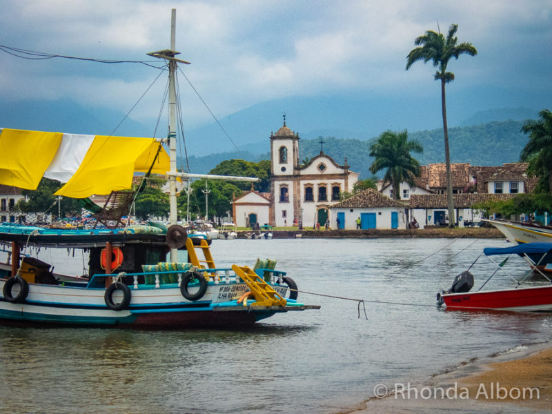 Colourful boats in the port of Paraty Brazil