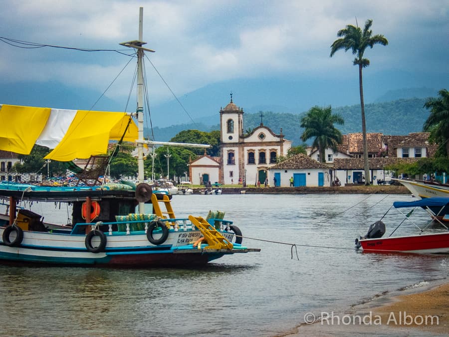 Colourful boats in the port of Paraty Brazil