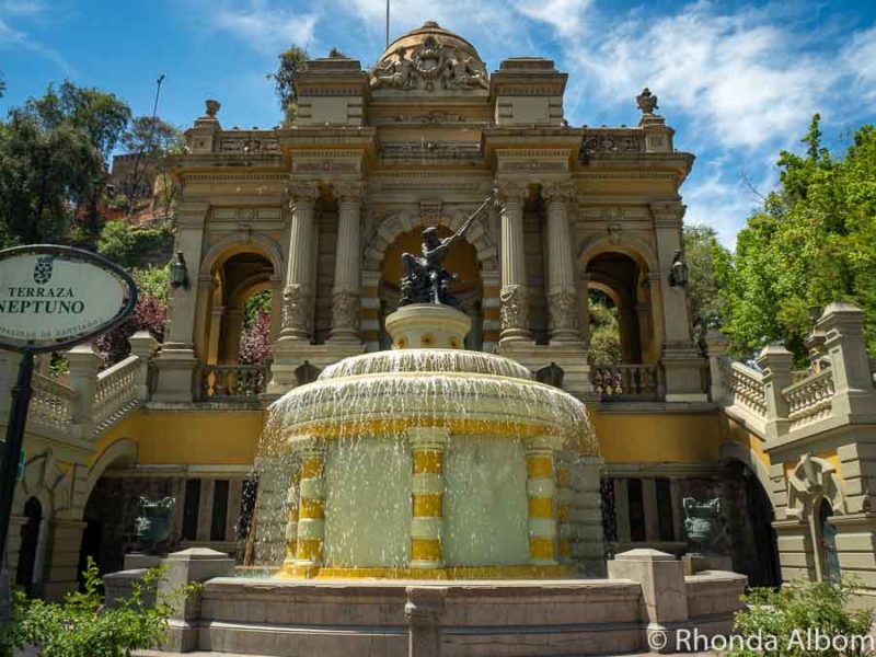 Fountain and statue of Neptune on Santa Lucia Hill in Santiago Chile