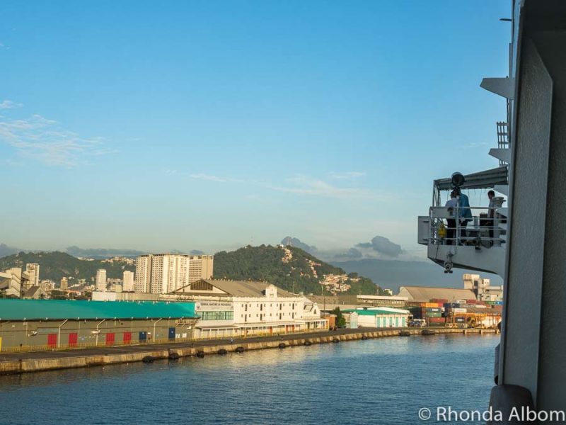 Cruising into Santos port Brazil