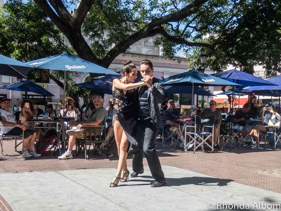 Tango dancers on Plaza Dorrego in San Telmo - one of the free things to do in Buenos Aires, Argentina