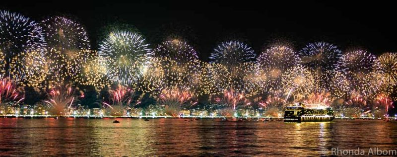 Fireworks on Copacabana Beach on New Years Eve in Rio de Janeiro Brazil