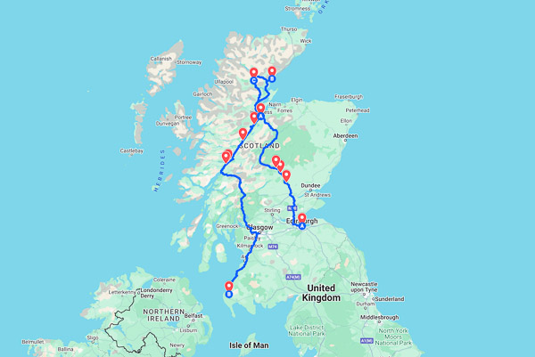 Our Scotland road trip map