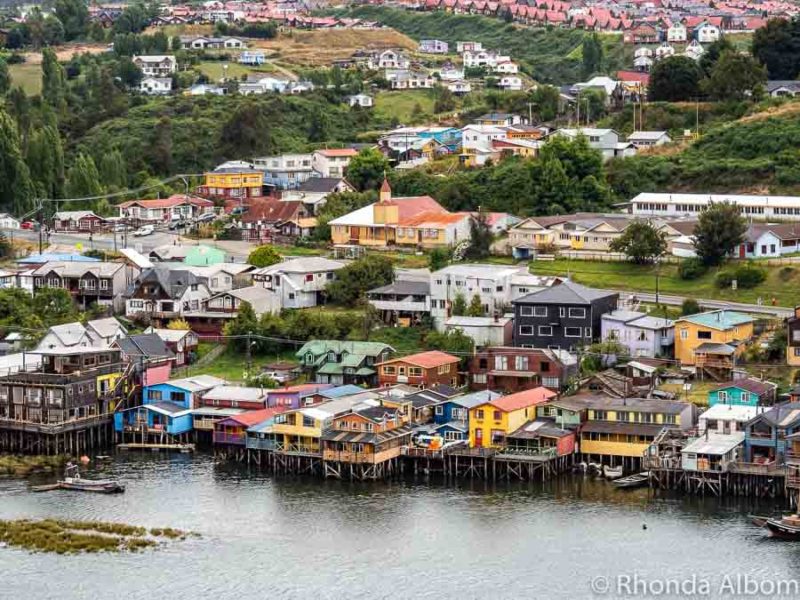 Looking down on the palafitos (stilted houses) in Castro on Chiloe Island.